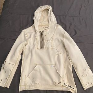 True religion half zip distress ripped hoodie